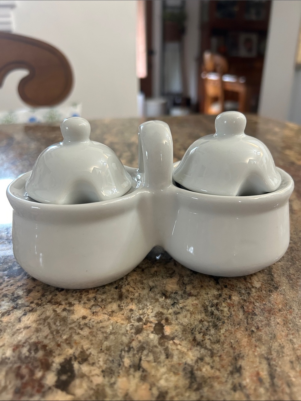 White Ceramic Double Condiment Server with Lids
